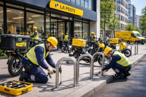la poste installe des arceaux sécurisés afin d'améliorer l'efficacité et la sécurité des livraisons destinées aux professionnels.