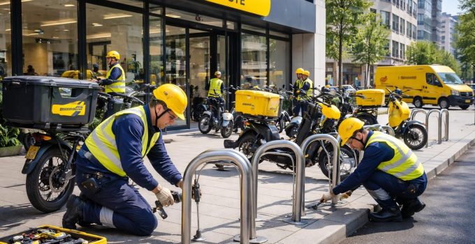 la poste installe des arceaux sécurisés afin d'améliorer l'efficacité et la sécurité des livraisons destinées aux professionnels.